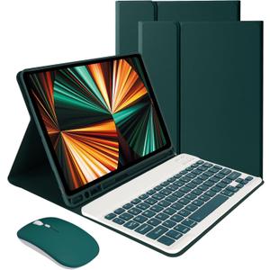 LAMA Keyboard Case with Mouse for iPad Air 11 inch 2025 7th/2024 6th & 10.9 -inch iPad Air 4th/5th Generation, Folio Keyboard Cover with Pencil Holder for 11 inch iPad Pro (4th/3rd/2nd/1st Gen), DGN (Dark Green+Mouse)