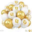 Baby Shower Foot Print Balloons, 30Pcs 12inch Gold White Balloons With Baby Foot Printed Balloon for Neutral Baby Shower Gender Reveal Birthday Wedding Decorations