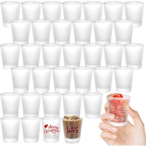 36 Pack Sublimation Shot Glasses Cups with Heavy Base Sublimation Blanks Cute Shot Glass Tumbler Bulk for Heat Press, Personalized Gift, Wedding, Party, Frosted 1.5oz