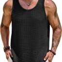 Mens Hollow Out Tank Top Vacation Summer See Through Crochet Sleeveless Shirt Beach Muscle Knit Vest (L)