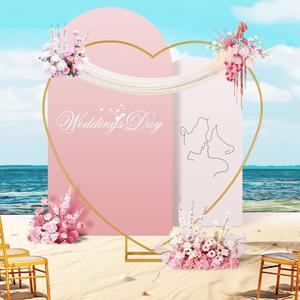 2m Gold Heart Shape Wedding Arch Stand Metal Flower Balloon Arbors Birthday Engagement Banquet Frame