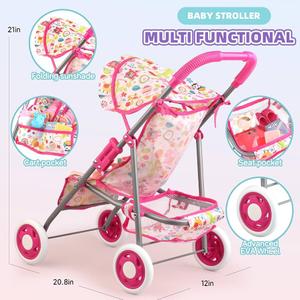 Baby Doll Stroller Toys Set with 12.5" Doll for 3-7 Girls, Foldable Stroller, Dining Chair, Accessories & 1 Outfits, Pretend Play Baby Doll Toys for Girls Ages 3-7
