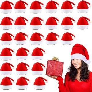 24PACK Non-Woven Cloth Santa Hat Christmas Caps for for Adults and Children Christmas Red