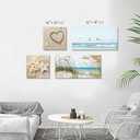 Coastal Wall Art Seascape Artwork: Sea Grass and Starfish on Beach Canvas Painting for Living Room (16'' x 16'' x 2 Panels + 32'' x 16'' x 2 Panels)