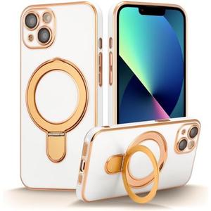 ZCDAYE Magnetic Case for iPhone 14 with Invisible Stand, [Compatible with MagSafe] [Full Lens Protection] Plating Kicktsand Solid TPU Case Cover for iPhone 14 (6.1 inch), White