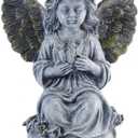 Garden Statues Outdoor Angel Statue Praying Cherub with Gold Wings Gray Resin Memorial Garden Decor Weatherproof for Cemetery Graveyard Indoor Outdoor Display Gift