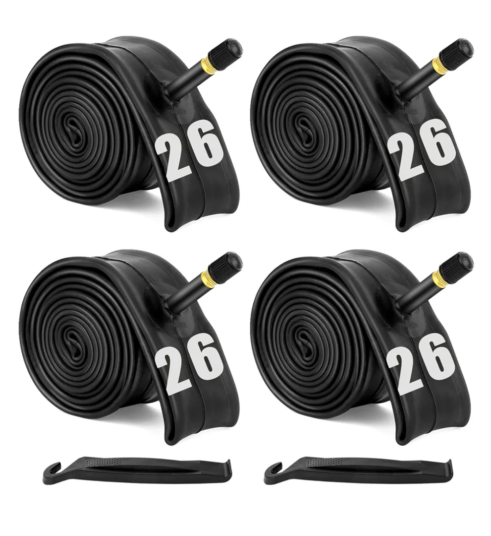 4 Pack  26" x1.75/2 125 Bike Tubes with 2 Tire Levers, Bicycle Inner Tube Schrader Valve, Bike Inner Tube for Road/MTB/Kids Bike by Hydencamm (4 of One Size)