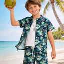Boys Summer Outfits 2Piece Casual Hawaiian Shirt and Short Set Holiday Beach Shirts for Kids Size 7-14 Years