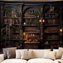 Medieval Bookshelf Tapestry Vintage Bookcase Library Backdrop Old Books Dark Academia Large Tapestries Wall Hanging for Bedroom Living Room Office Zoom Background 90x70in