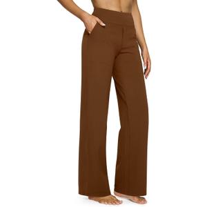 G4Free Loose Pants for Women High Waisted Yoga Dress Pants with Pockets Stretch Wide Leg Sweatpants Business Casual Trouser Pants(Dark Coffee, L, Petite)