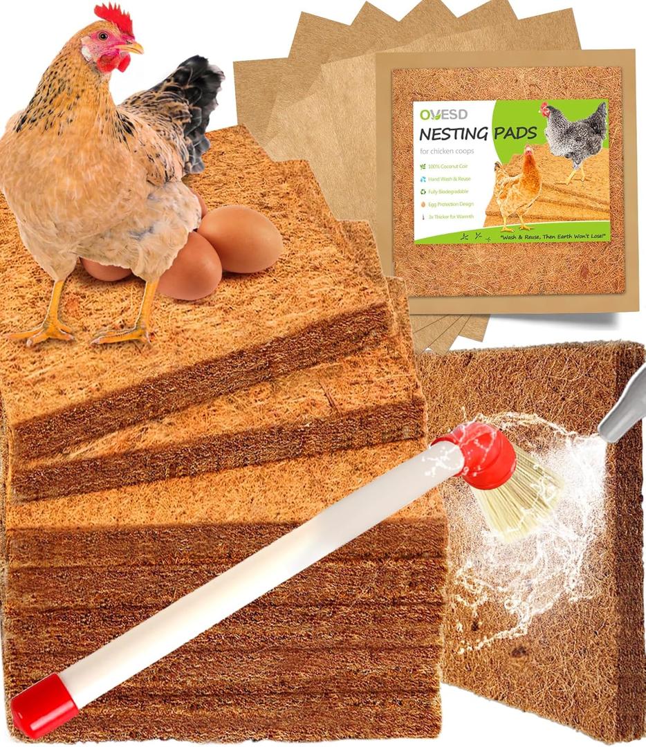 3X-Thick Nesting Pads for Chicken Coop (12"x12") with Cleaning Brush, 7 Reusable Chicken Bedding and 7 Moisture-Proof Liners, Biodegradable & Washable Hen Nesting Box Pads for Egg Protection & Hygiene