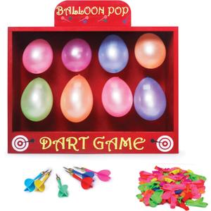 Balloon Dart Carnival Game - Wooden Box With a Carnival Theme The Box Measures 16.5 x 12.5 x 4.5 Included Are 300 Balloons & 6 Colorful Darts & Adhesive Dots - Great for Birthdays Events, Parties