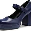 DREAM PAIRS Women's High Chunky Platform Closed Toe Mary Jane Block Heels Square Toe Strappy Dress Wedding Party Pumps Shoes (7.5)
