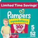 Pampers Diapers - Swaddlers 360 - Size 5, 52 Count, up to 100% Leakproof Comfy Dry Fit, Designed for Easy Changes, Pull On Baby Diaper 