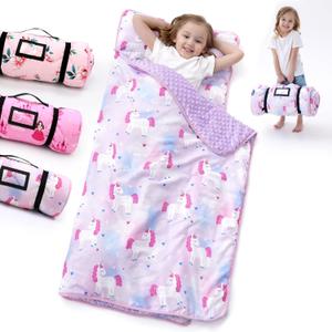 Nap Mat with Pillow Blanket Set: Sleeping Mats for Toddler Kids - Thick Large Roll up Slumber Bag for Daycare Preschool Kindergarten Boys Girls (Unicorn)