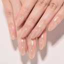 Nude Brown Jelly Press On Nails Short Almond, Glossy Design Acrylic Fake Nails with Full Cover Stick on Nails,Reusable Glue-On Stickers for Fashion False Nails for Women Gift (24 Pcs (Pack of 1)