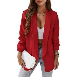 PRETTYGARDEN Womens Casual Blazer 2025 Spring Fall Fashion Long Sleeve Open Front Work Office Suit Jackets (Red,Large)