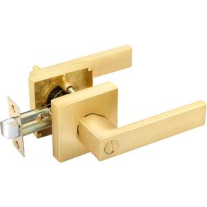 EHOMEWARE 1 Pack Door Levers Door Knobs Interior in Satin Brass Finish, Bedroom Bathroom Privacy Door Handles Interior Gold Locksets Keyless, Heavy Duty