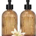 Glass Soap Dispenser with Plastic Pump, Hand Soap Dispenser for Hand Wash, Lotion Dispenser for Dishwashing Liquid, Lotion Shower Gel (Striped Brown)