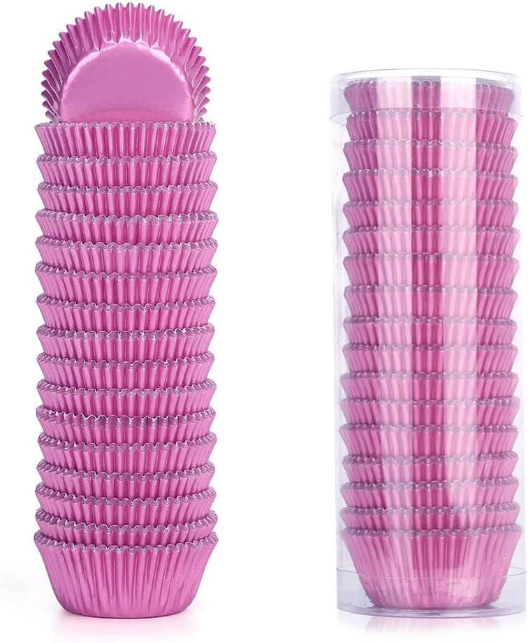 Gifbera Pink Foil Cupcake Liners Mini Size Muffin Baking Cups 300 Count, Pink