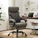 Big and Tall Office Chairs with Foot Rest,500LBS Wide Ergonomic Gaming Chair,100-135Recline Executive Leather Computer Chairs with Adjustable Height,Gray