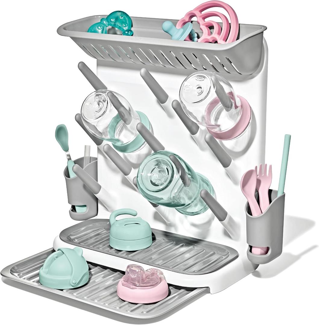 OXO Tot Expandable Drying Rack Space-Saving Drying Rack | Newborn and Baby Essentials | Breastfeeding Essentials | Dry Baby Bottles | Save Space in Kitchen
