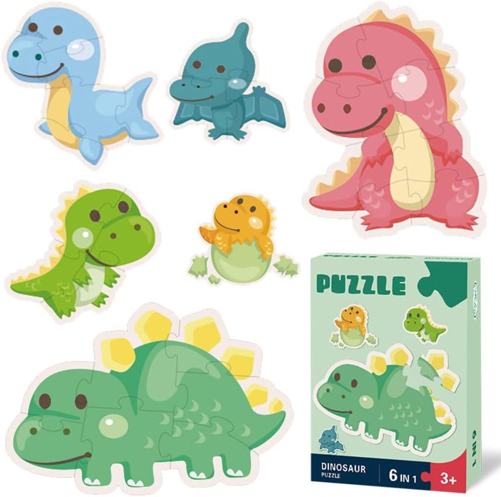 6 Pack Large Size Dinosaur Jigsaw Puzzle Toddler Toy,31 PCS Children Learning Preschool Educational Ages 2, 3, 4 Year Old for Kids Boys and Girls Gifts
