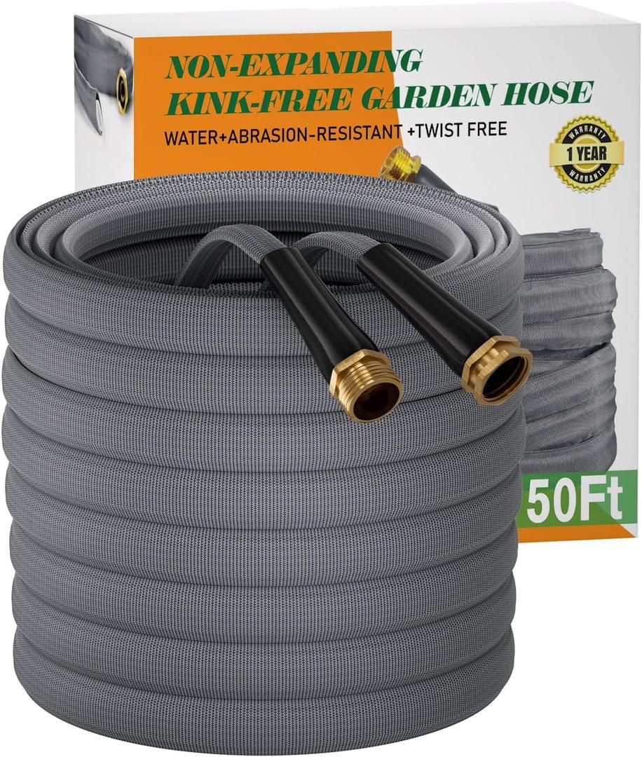 Garden Hose 50 FT, Non-Expanding Water Hose, Ultra-Light & Flexible, Burst-Resistant, Kink-Free, High-Pressure Garden Hose All-Weather Use for Lawns, Gardens, and Outdoor Cleaning