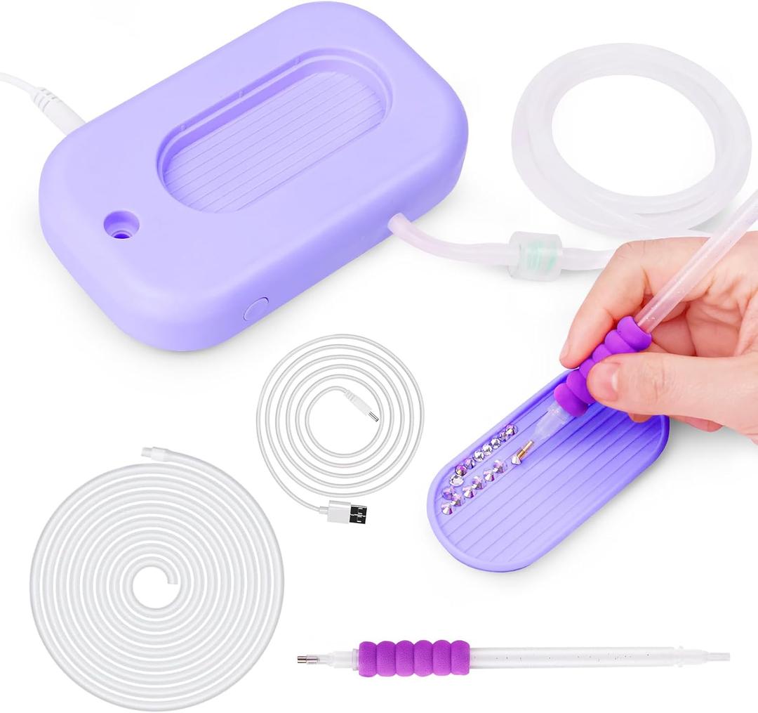 AIYUNDI Electric Diamond Painting Pen, Vacuum Diamond Art Pens Tools, Diamond Art Accessories, Diamond Painting Kits, 3-Speed Suction, Includes 2 Pens and Storage Tray, Gifts for Men and Women (Purple)