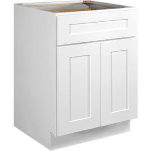 Design House Brookings Kitchen Cabinet, Solid Wood, Shaker Style, 2 Soft-Close Doors, 1 Interior Adjustable Shelf, 1 Drawer, Sherwin Williams White, 24.0 in. L x 24.0 in. W x 34.5 in. H, 561365