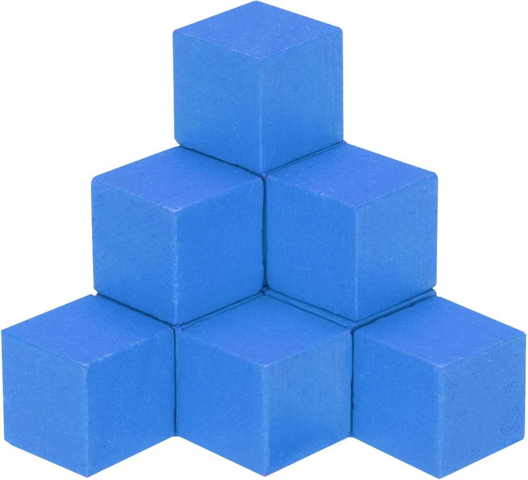 MECCANIXITY Crafts Wooden Cube 100 Pcs Square Blue Natural Solid Wood Crafts Blocks for DIY Projects, Puzzle Making, Letters, and Stamps for Home Decoration