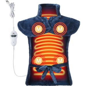 Massaging Heating Pad for Neck and Shoulders and Back, Electric Heating Pad for Back, 24" x 35" Large Heating Pad with 8 Massage Combinations, 2 Heat Levels, Valentines Gifts for Him Her (Dark Blue)