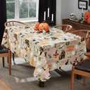 2 x Newbridge Happy Halloween Witches Brew 60 x 84 Inch Rectangle Vinyl Tablecloth with Flannel Backing, Cute Ghost, Cat and Pumpkin Design, Easy Care Wipe Clean Halloween Table Cover