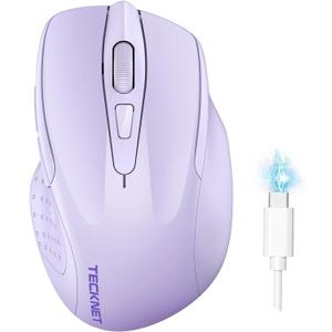 TECKNET Wireless Mouse (BT5.0/3.0 & 2.4G) Rechargeable 4800 DPI Silent USB A & Bluetooth Mouse 6 Buttons, Wide Compatibility - Lavender