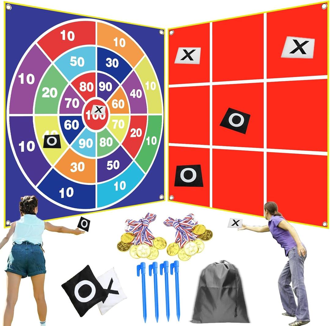 2 in 1 Giant Tic Tac Toe & Bean Bag Toss Games Outdoor,4.5FTx4.5FT Double-Portable Tic Tac Toe Bean Bag Toss with 10pcs Bean Bag,Large Outdoor Lawn Yard Backyard Carnival Easter Party Field Day