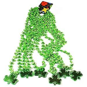 JOYIN 24 Pcs St Patricks Shamrock Necklaces, Green Clover-Shaped Bead Necklace with Pendant for St. Patrick's Day Party Supplies Dressing-up Accessories Party Favors, Irish Leprechaun Plastic Jewelry(Green)