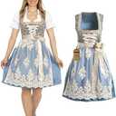 Dirndl Traditional German Oktoberfest Costume - Authentic Bavarian Dress for Women - Blue Gold Outfit, US Medium