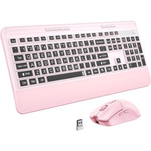 KOPJIPPOM Silent Wireless Keyboard and Mouse Combo Keyboard with Large Print Cover, 2.4GHz Full-Sized Ergonomic Keyboard with Wrist Rest and Mouse for Laptop, PC, Notebook, Desktop