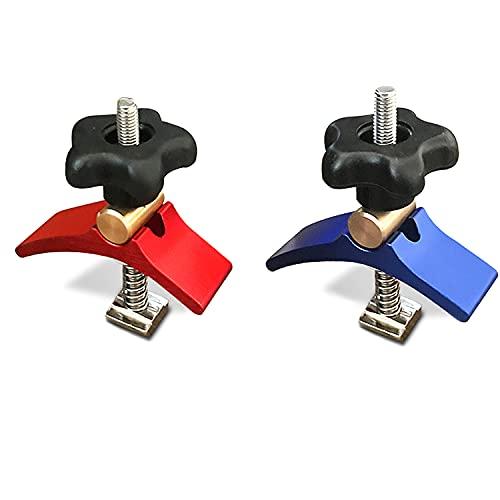 FoxAlien 2pcs T-track Hold Down Clamps Aluminum Alloy for Woodworking Compatible with T-slot Worktable Masuter Pro, Masuter 3S, Masuter 3, XE-PRO and Vasto CNC Router Machines (Red and Blue)