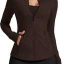 AVGO Womens Running Jackets Lightweight Slim Fit Workout Jacket Zip Up Athletic Track Gym Tops with Pockets & Thumb holes (Small, Roasted Brown)