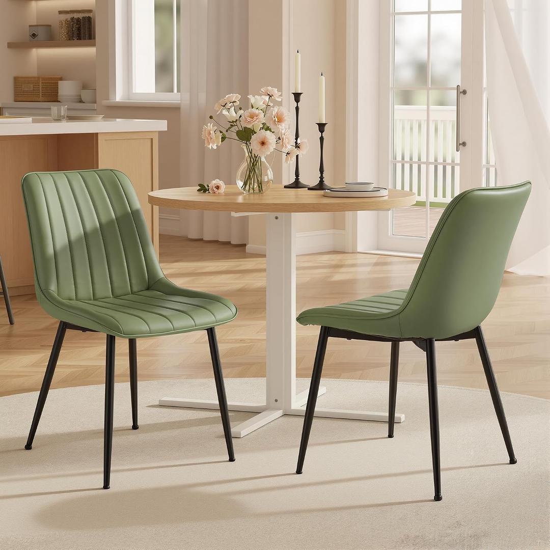 VASAGLE Dining Chairs Set of 2, Upholstered Kitchen Chairs, PU Leather,Forest Green + Ink Black