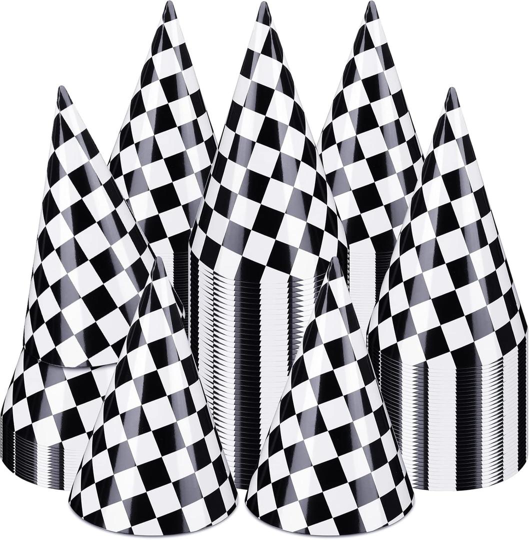 Teling 30 Pieces Birthday Party Hats Car/Cow Themed Paper Cone Hat Birthday Party Supplies Decorations for Kids (Race Car)