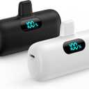 [2 Pack]Mini Portable Charger 5000mAh,Ultra-Compact 15W PD Fast Charging Power Bank,LCD Display Cute Battery Pack Backup Charger Compatible with iPhone 14/14 Pro Max/13/13 Pro/12/XR/8/7/6-Black+White (A-Black+White)