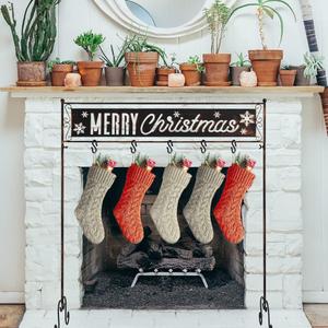 YEAHOME Christmas Stocking Holder Stand, Believe & Snowflake Metal Stocking Stand with Holders for Christmas Decorations, Free Standing Stocking Holder for Fireplace Living Room Xmas Holiday Party