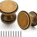 Shimeyao 10 Pack Vintage Antique Brass Cabinet Knobs 1 Inch Round Dresser Knobs Kitchen Drawer Knob Brushed Brass Hardware Single Hole Cupboard Door Knob Dresser Pulls Handles
