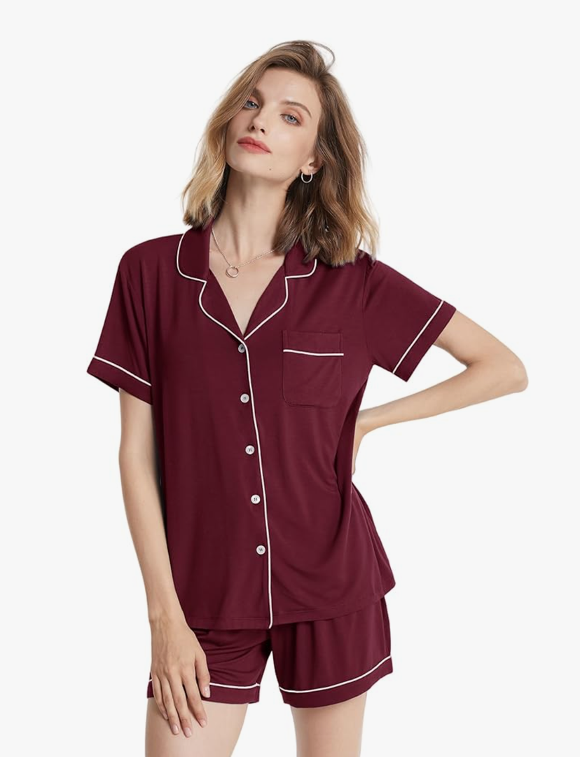 SIORO Womens Pajamas Set Short Sleeve, Button Down Cotton Pj Sets For Women Soft Nightwear,S