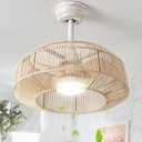 20" Caged Ceiling Fan with Light, Rattan Boho Chandelier Ceiling Fans with Lights Remote Control, LED Dimmable Lighting with 6 Speeds for Bedroom, Nursery, Living Room