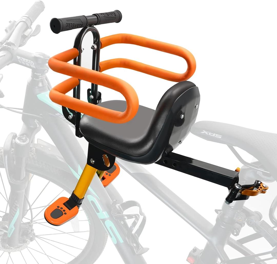 Child Bike Seat - Front Mount, Kids Bike Seat for Adult Bike,Retractable Baby Bike Seat Front Mounted, Toddler Bike Seat for Children 2~6 Years (with fence and backrest)