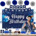 Trgowaul Happy Birthday Decorations - 22 PCS Blue Set, Navy Blue Banner, Honeycomb Balls & Hanging Swirls for Boys & Girls