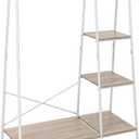 Finnhomy Metal Clothes Closet Rack, Clothing Rack for Hanging Clothes White Heavy Duty Garment Rack with 5 Wood Shelves Freestanding Portable Closet Organizer for Bedroom/Entryway/Boutiques